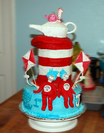 cat in a hat cake. So for his birthday cake I went with a Cat in the Hat theme 