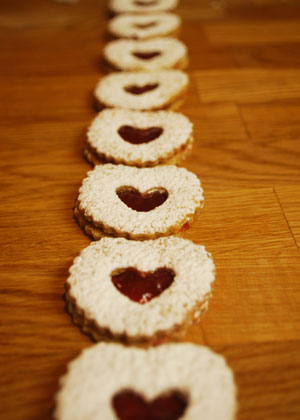 Raspberry Heart shaped Linzer Cookies
