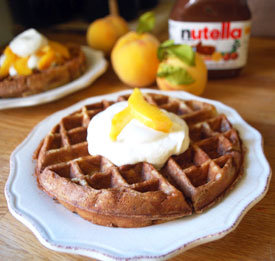 Nutella Waffles with Peaches n Cream