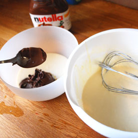 Mix nutella into batter