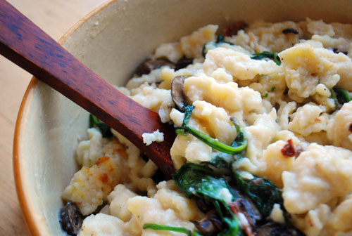 Spaetzle with Mushrooms, Spinach and Bacon