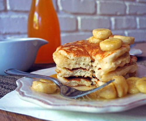 Chobani Pancakes with Caramelized Banana Syrup