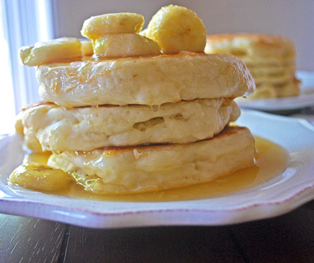Chobani Pancakes with Caramelized Banana Syrup