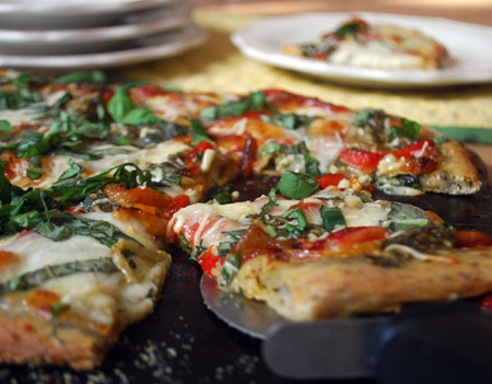 Plate the Roasted Pepper Basil Pizza