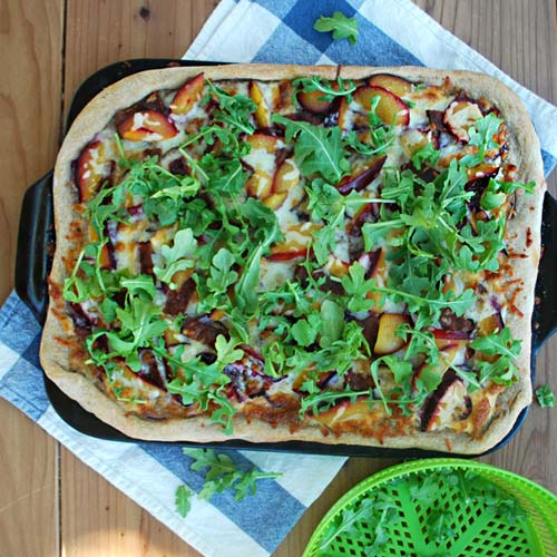 Plum Bacon Arugula Pizza