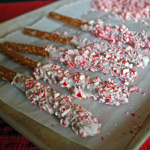 Chocolate Peppermint Candy Cane Pretzel Rods