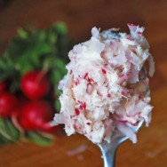 Radish Butter Baguettes Radish Butter on a spoon