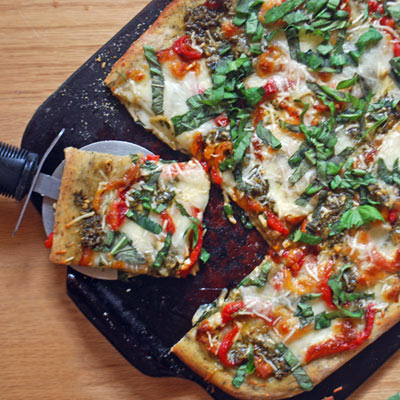 Roasted Pepper and Basil Pizza